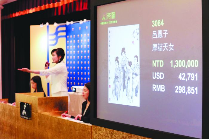 台湾艺术市场“生货”行情瞩目 _呂鳳子《摩詰天女》拍場競標狀況，以15萬起拍，一路追價至150萬落槌(不含佣金)