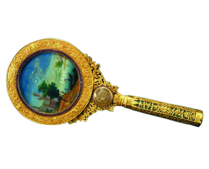 古代把镜 这个很时尚_清代铜镀金把镜