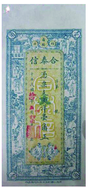 关于“福建官局造”壹毫银币的几点想法_图5 民国14年福建福安合泰信小洋一角钱庄票(正）