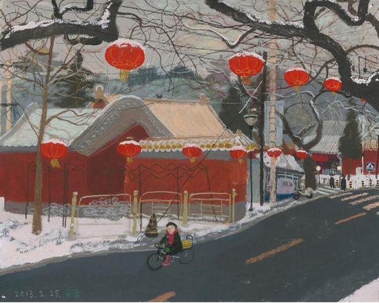 《北京·布拉格》即将开幕(王玉平《雪打灯》纸上丙烯、油画棒 58x73cm 2013