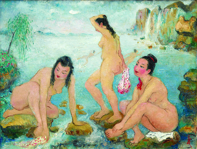 潘玉良《海边五裸女》 油画画布，约1958年作，50x66公分 估价：6，000，000至10，000，000港元
