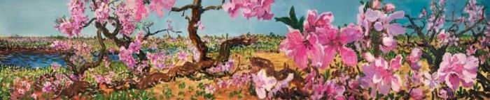 周春芽《桃花又见一年春（双联作）》