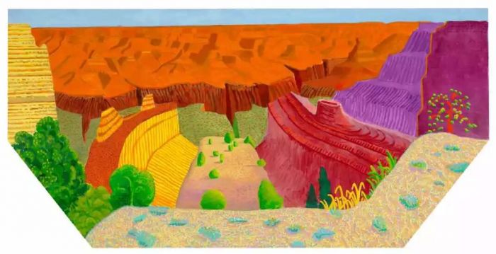 David Hockney,Grand Canyon II, 2017, Acrylic on canvas, 48 × 96″(hexagonal) © David Hockney, photograph by Richard Schmidt