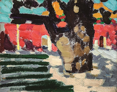 《中山公园》杨雨澍1976年隔电纸油画