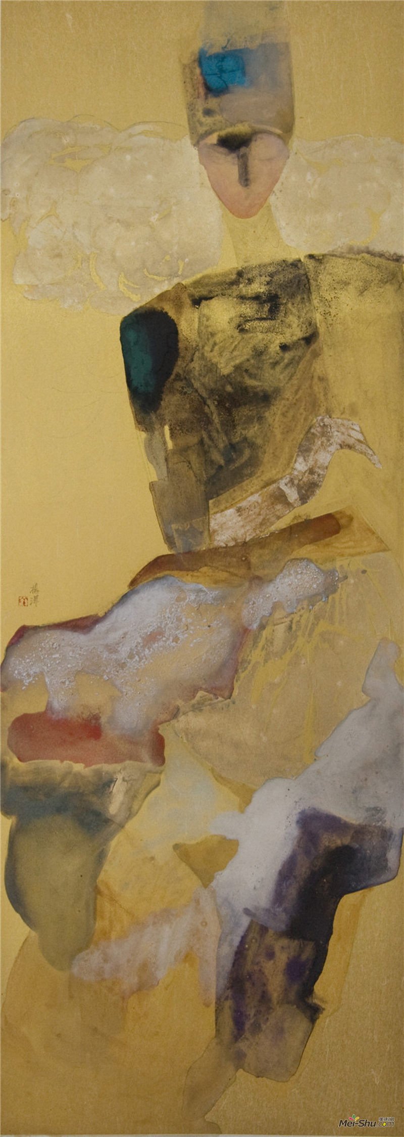 杨洋《灵犀》之二 136cmx49cm 纸本水墨、矿物色、箔 2017年
