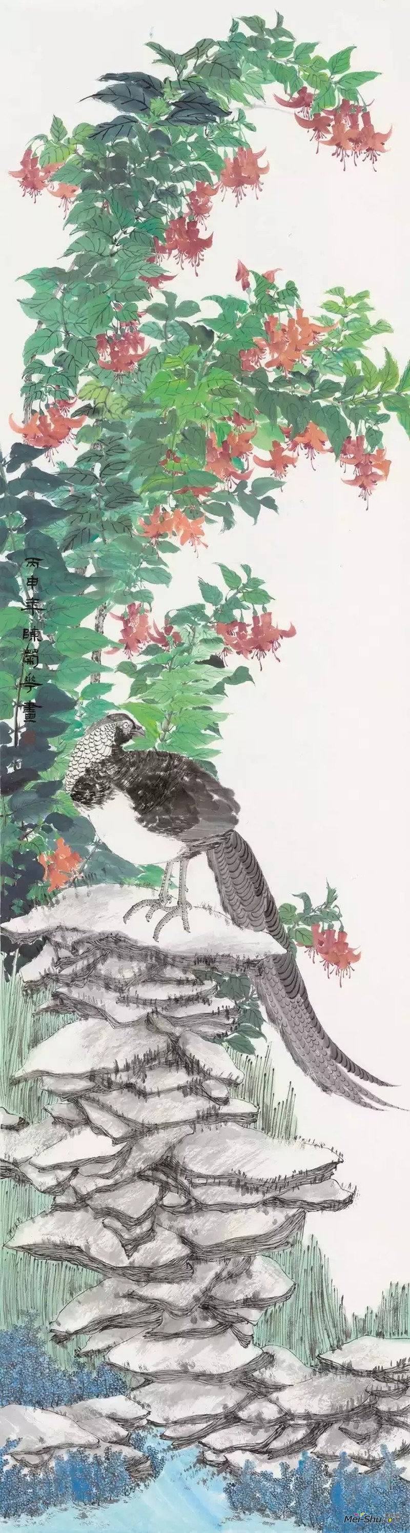 陈菊花融春  纸本设色180x49cm  2016
