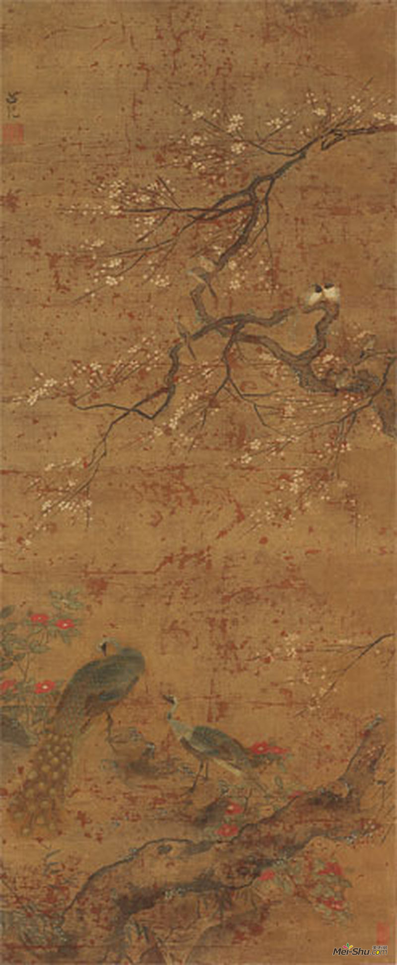 明·吕纪《梅花孔雀图》