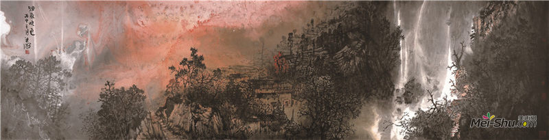 《烟岚晓色》 2017年 240x60cm 纸本设色
