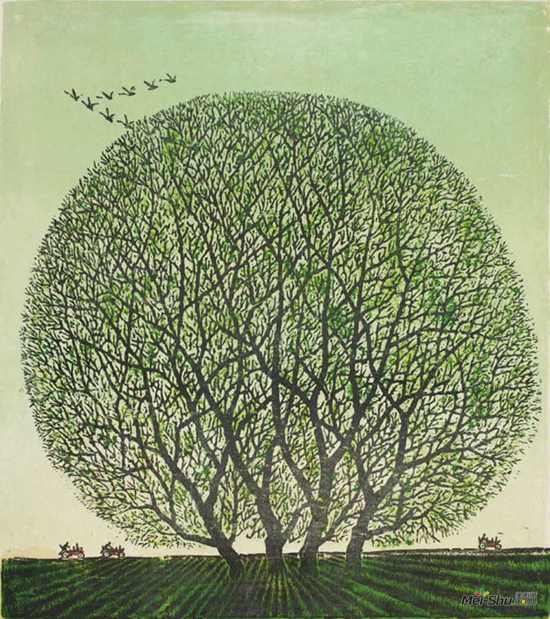 《雁鸣长空》作者：刘铁创作年代：1979规格：48×43cm品类：版画