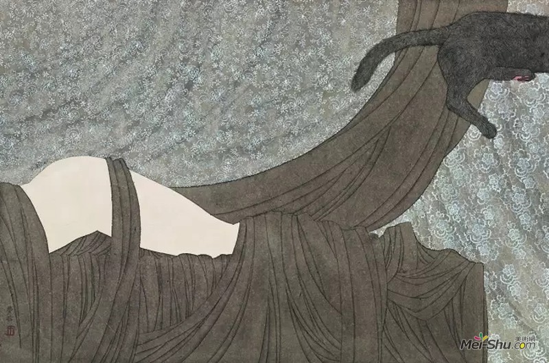 王梦晗 一床一梦系列之十 纸本设色 70x47cm 2016