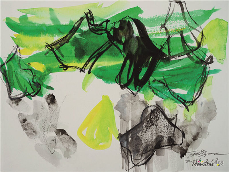 山水赋—太湖石NO.3（草图） 35×26cm 纸上色粉、铅笔、水彩 2016年