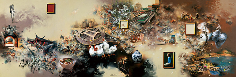一切早已存在，只有经过时显形作者：钟飙创作年代：2012规格：400×1200cm