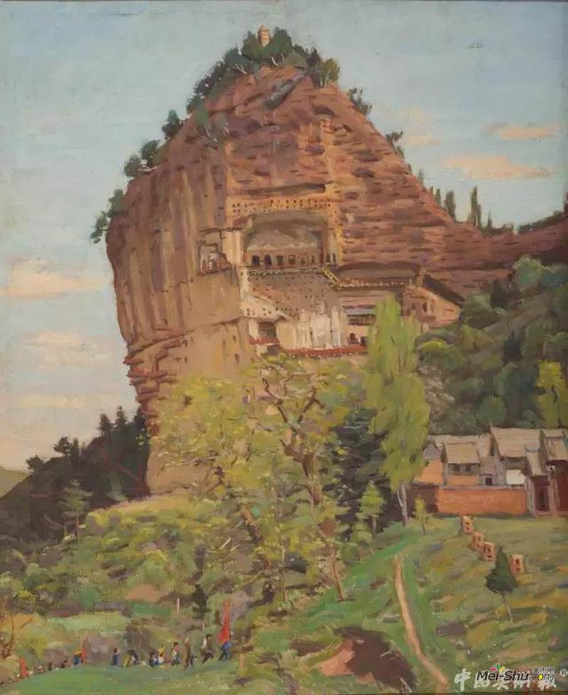 麦积山 78.5*65cm1956年 亚麻布