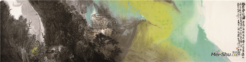 《春山云起图 》2016年240x60cm 纸本设色