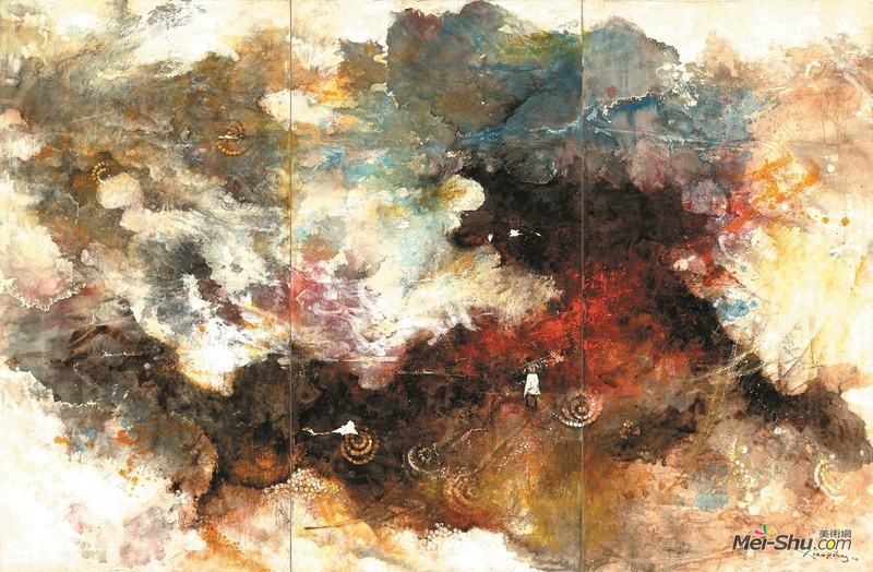 《红土地》 ，墨，油彩，宣纸，布面，138 x 207 cm ，2014年