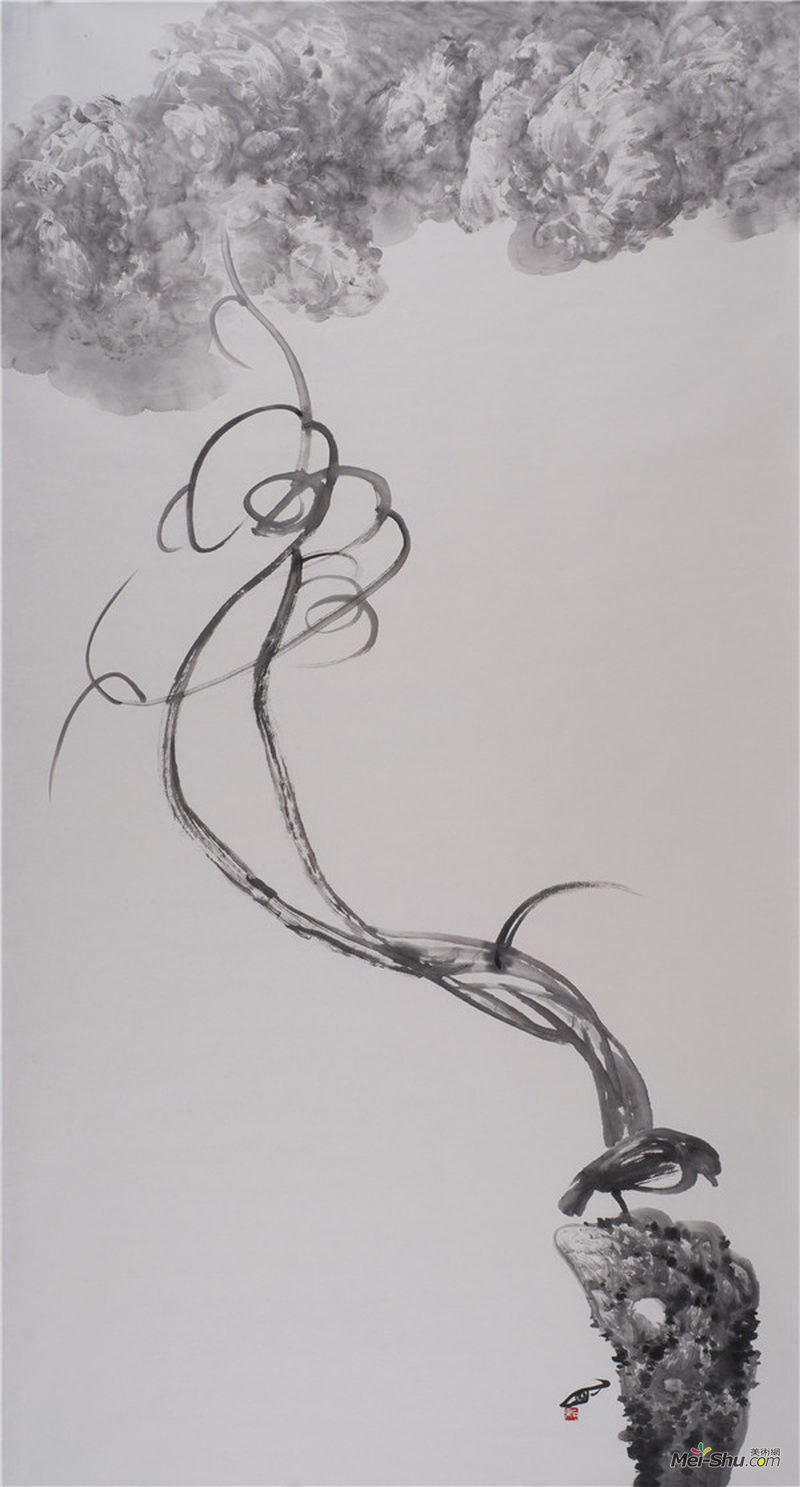 石果 《 八大山人殁三百一十二年祭·之二》纸本水墨 178×96cm 石果 2017