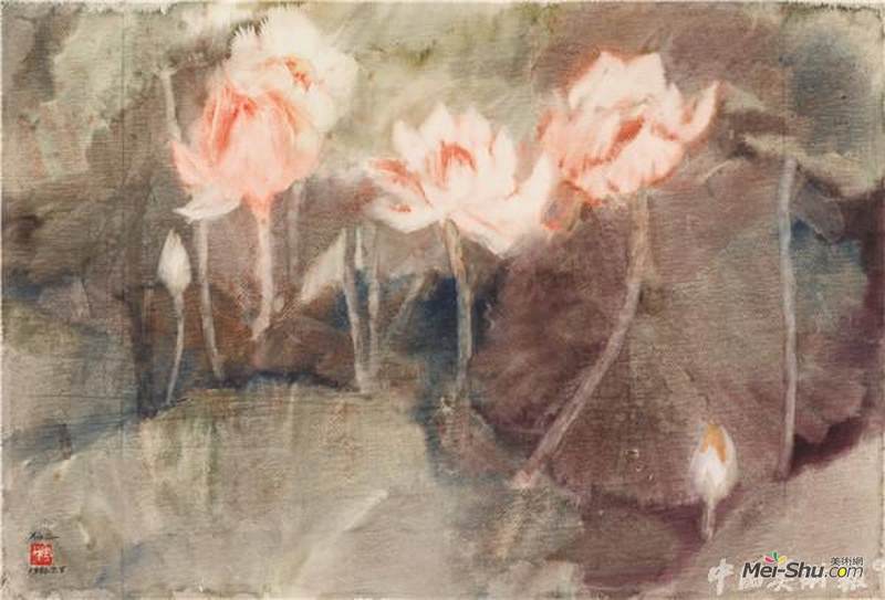 《雨濛濛》79×54cm 水彩 陈秀莪 1996年