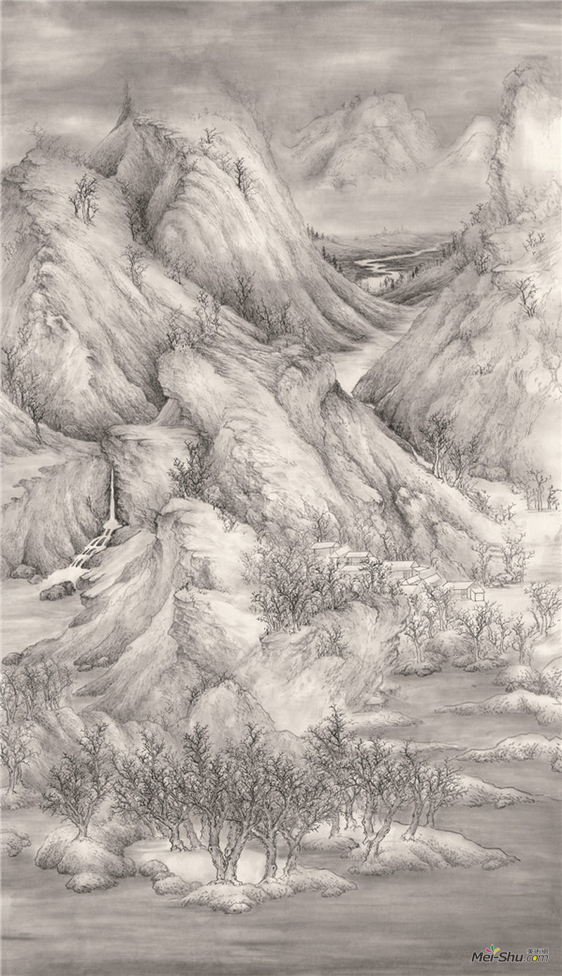 《溪岸寒林图》 274cm136cm 纸本水墨 2013年