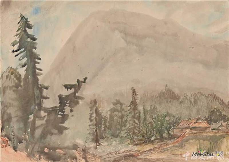 李铁夫《四川峨眉》，年代不详，纸本水彩，39×55cm