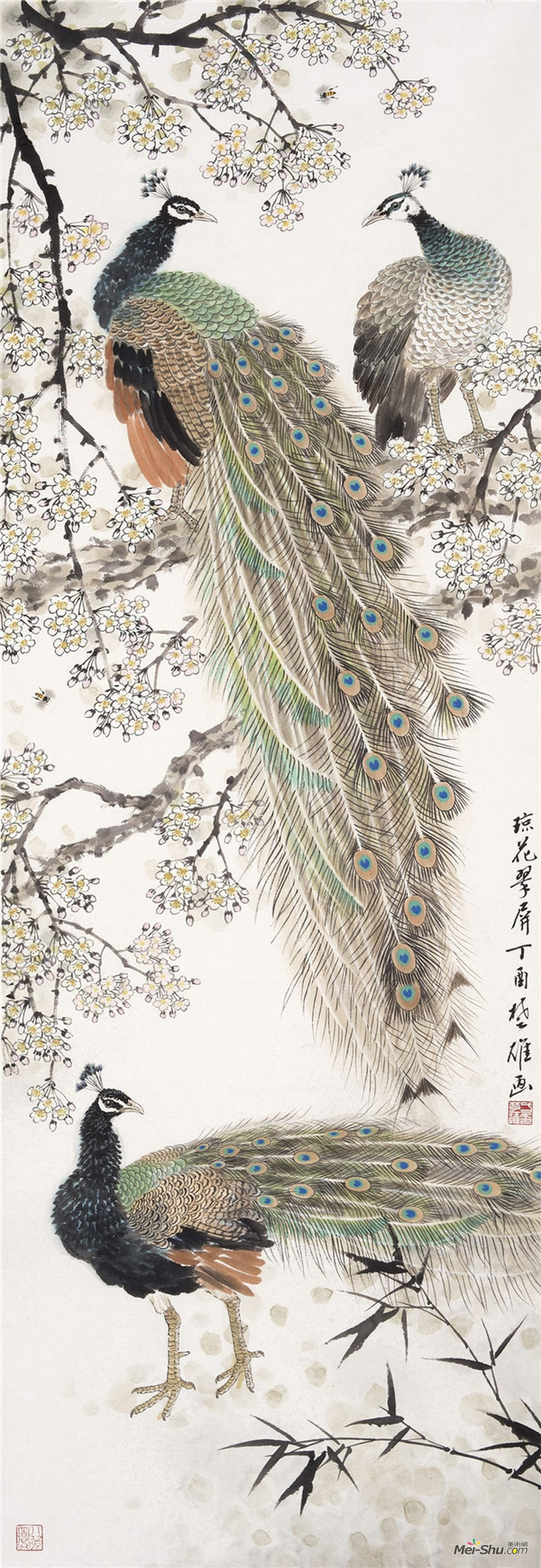 方楚雄《琼花翠屏》，纸本设色，138x52cm，2017