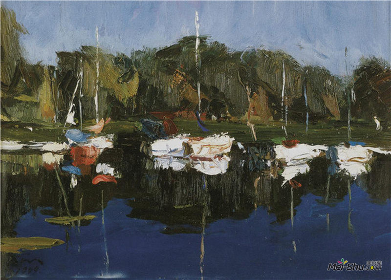 谌北新《小白船》油画52.5×72.5cm 1999年