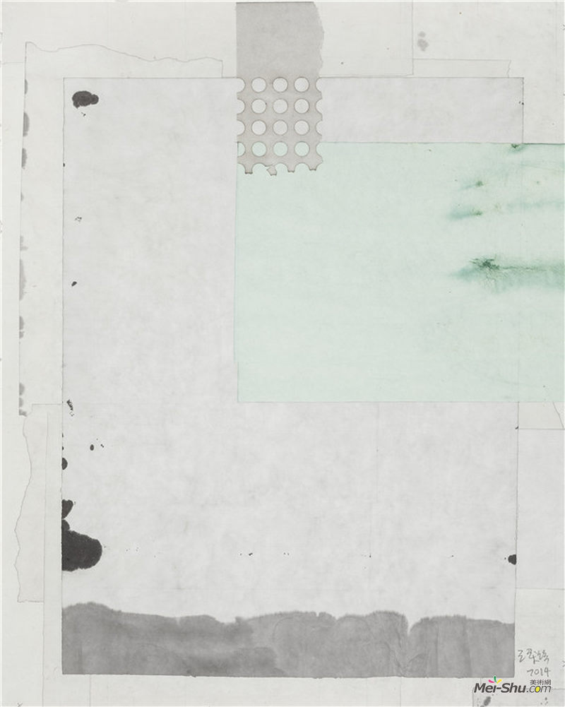 梁铨 《 桃花源记 之四 》 色、墨宣纸拼贴 50×40cm 2014