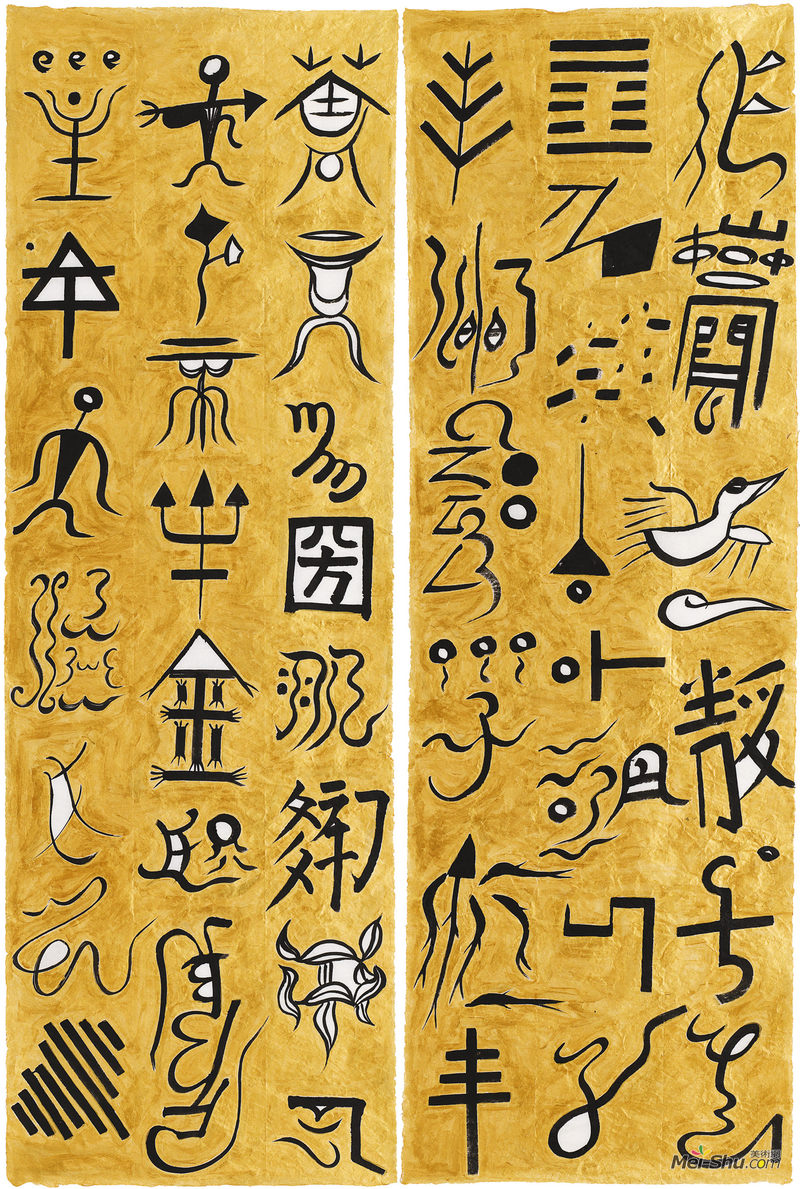徐洁：图腾-343 180x60cmx2宣纸水墨丙烯 2017
