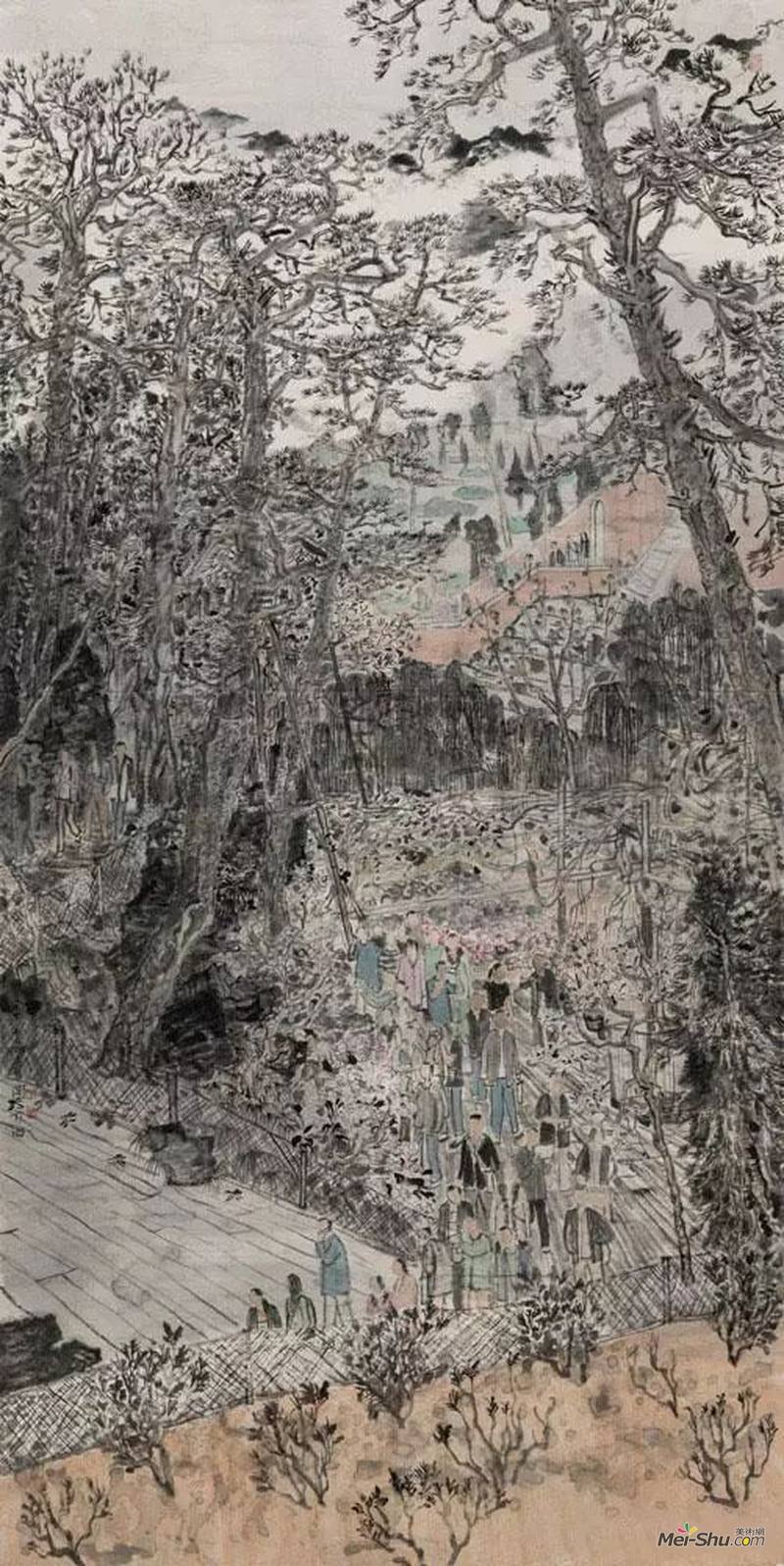 香山春游图 纸本设色 250cm×125cm 2014年