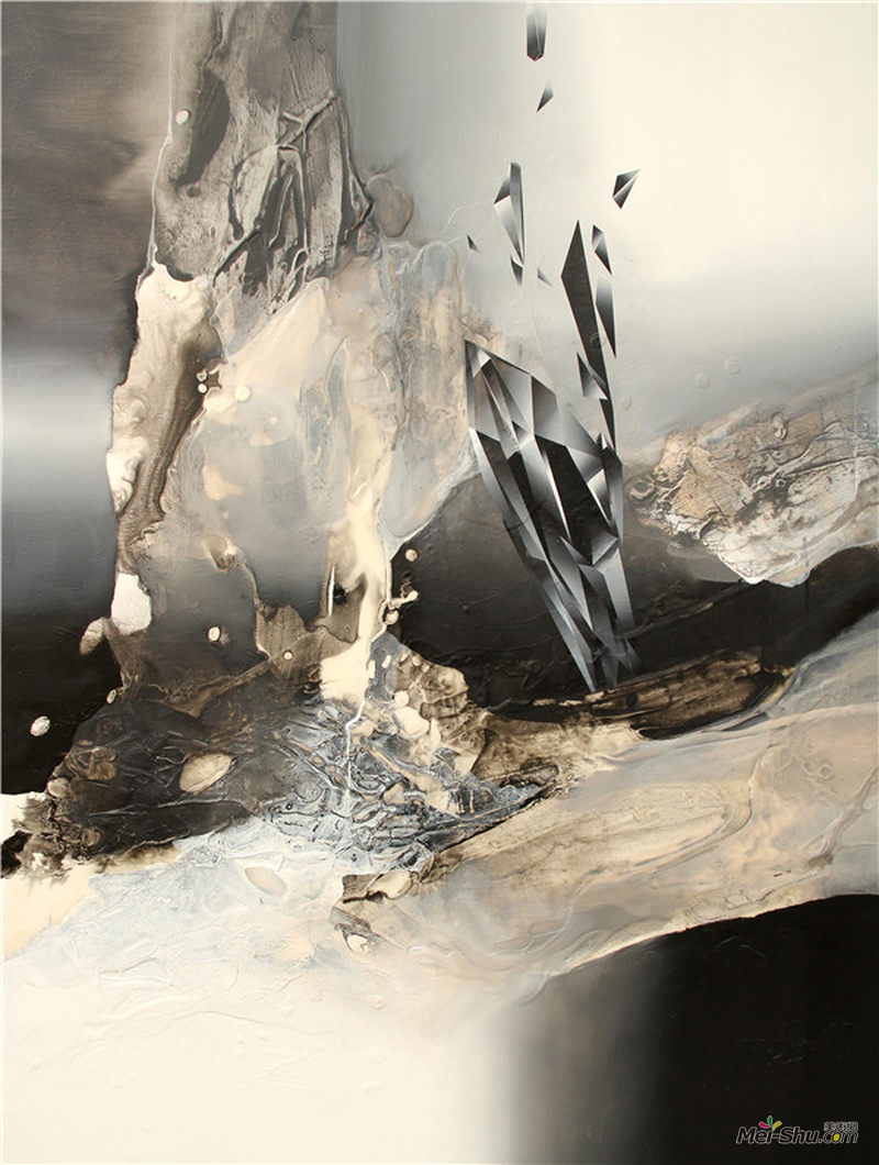 应晶晶+《水墨·水晶·晶》NO.5+布面混合材料 +2015年12月+122x92CM