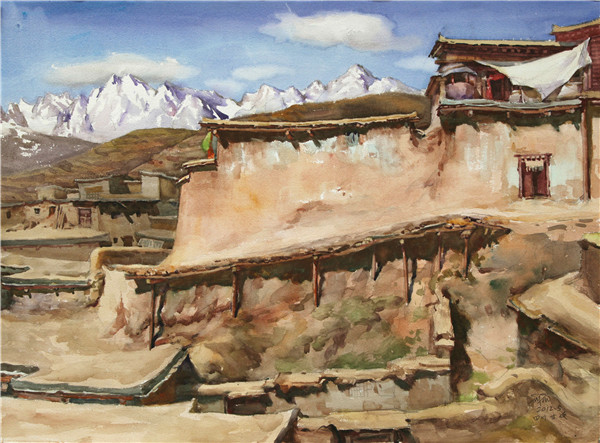 《阳光照耀甘孜》水彩 56×76cm 刘凯 2012年