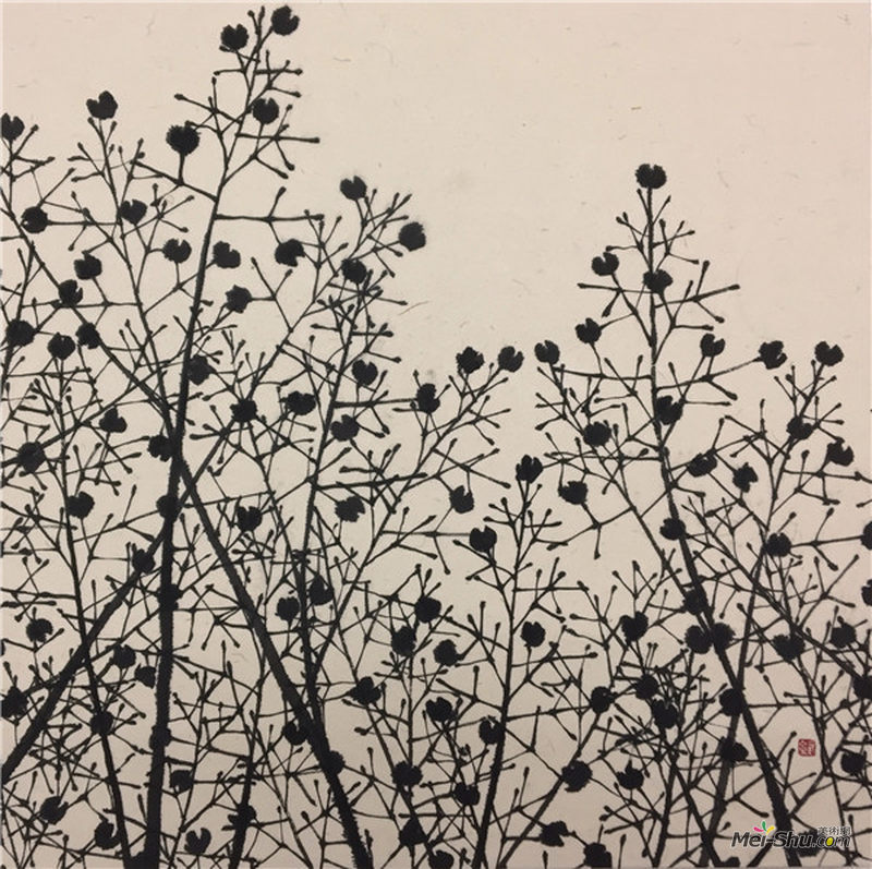 荒井经《樹象03》，墨、日本和紙，300㎜×300㎜，2017年