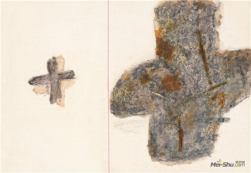 十字 78.5×55cm 卡纸上色粉笔、油彩、及宣纸拼贴等 1989年