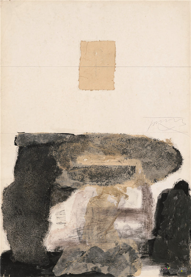 山水 78.5×55cm 卡纸上色粉笔、油彩、及宣纸拼贴等 1990年(小)