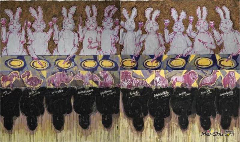 《 10 位饕餮者》布面丙烯180×300cm×4 2017年
