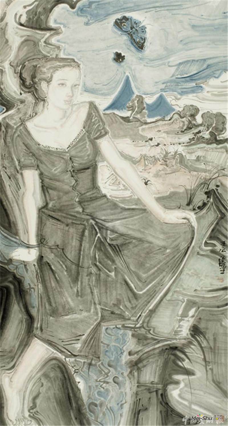 张望 舞蝶 水墨纸本 96cm×180cm2012年