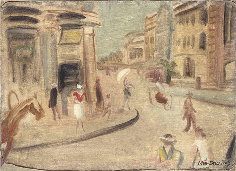 哈尔滨街道（木板油彩24×33.1cm）1945年