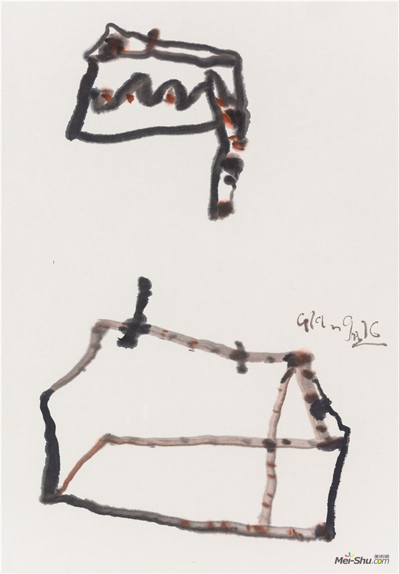 王川，《建1》，45.5x32cm，宣纸水墨，2016