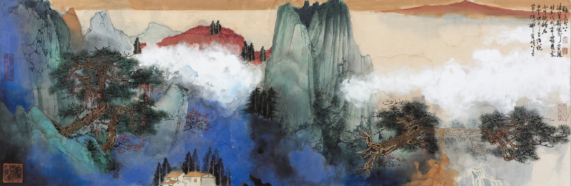 薛亮 岭上多白云 纸本设色 33cm×100cm 2018年