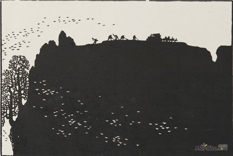 1陈天然《群鸟飞不尽》 17.5cm×26cm 1980年 黑白木刻_副本