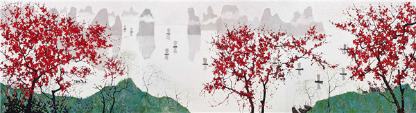 龎均,一江春水千帆过,2018,200x750cm