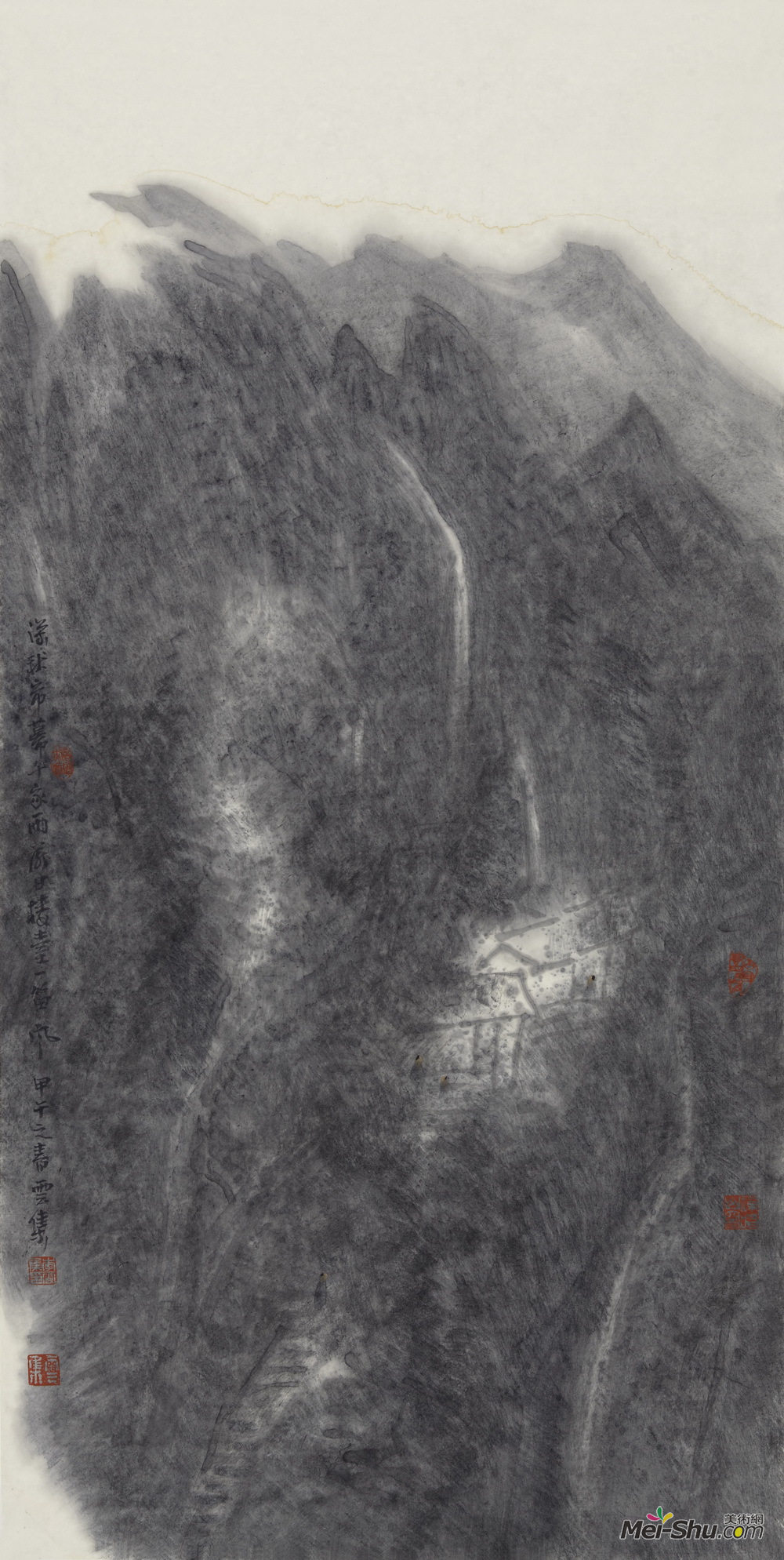 《深秋帘幕千家雨，落日楼台一笛风》69×138CM水墨纸本2014年