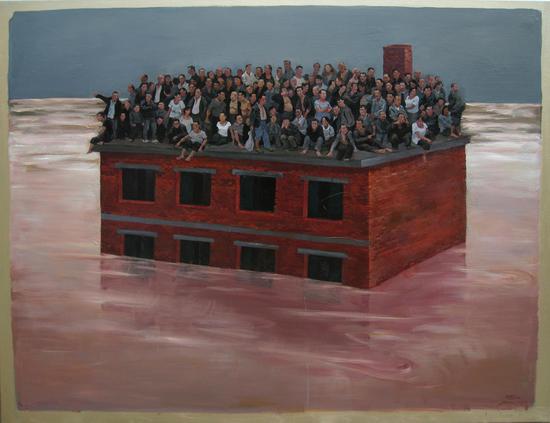2008年《洪水》，195x250cm布面油画，贺丹