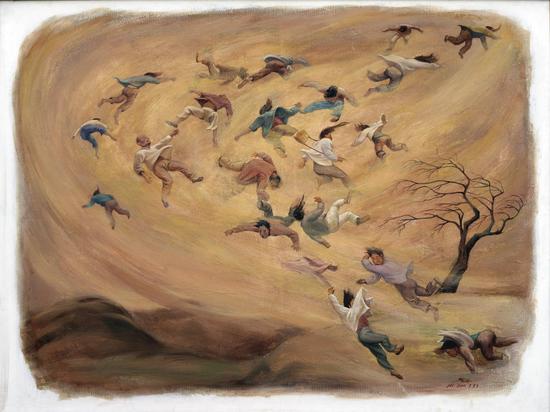 1999年《大风》，140x160cm布面油画，贺丹