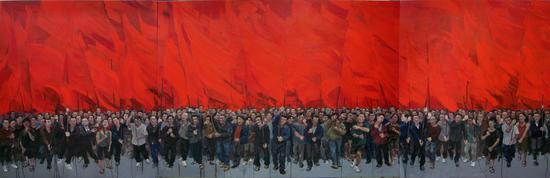 2009年《红旗 》 ，200x600cm布面油画，贺丹