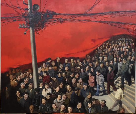 2017年《集体主义》 ，200x250cm布面油画，贺丹