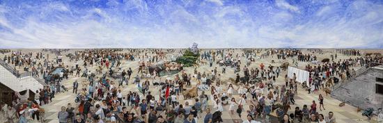 2019年《娱乐广场》，200 x 600cm布面油画，贺丹