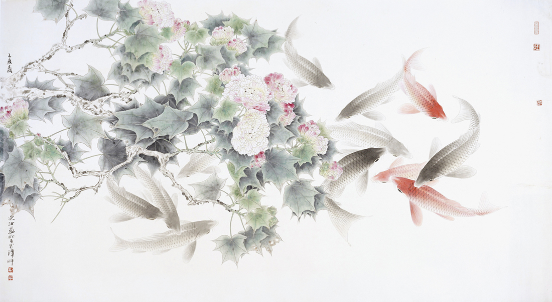 郭汝愚 芙蓉鲤鱼 176×97cm