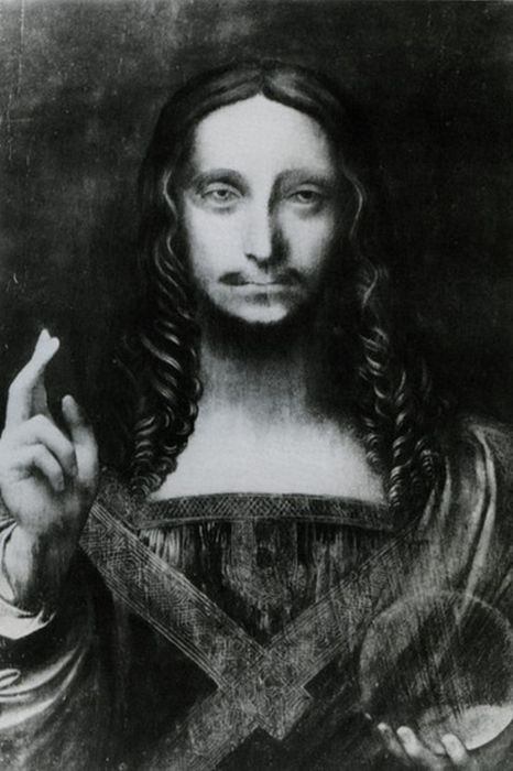 的耶稣半身正面油彩木板肖像为救世主的最佳写照:左手握著一颗水晶球