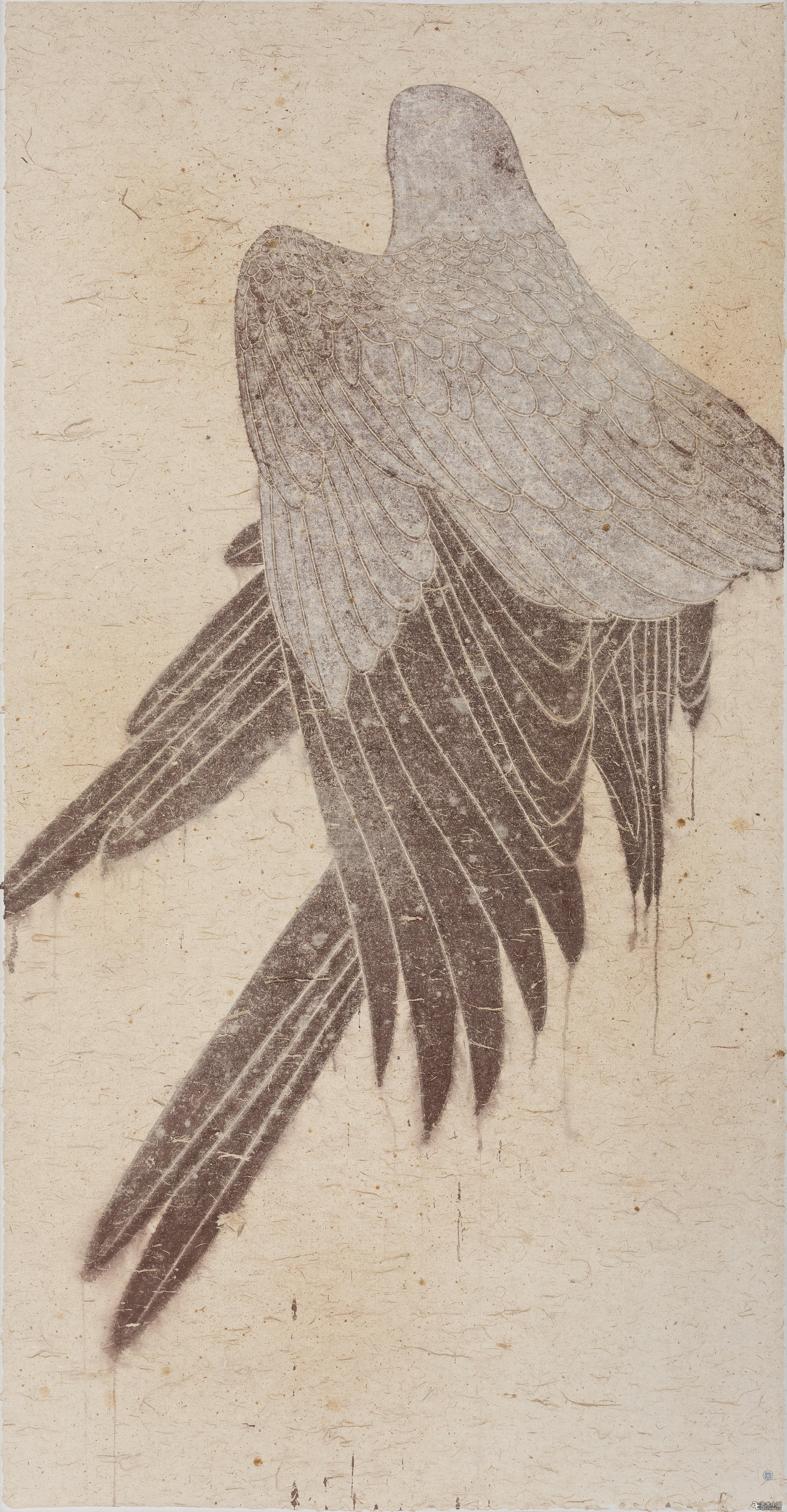 谭军  半天堂41 200x104cm 纸上综合材料  2018 展览现场